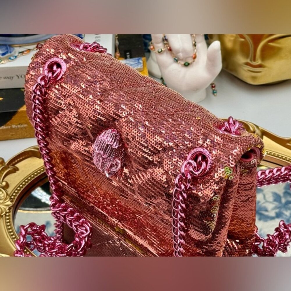 🆕 KURT GEIGER LONDON 🧿 NWOT Glitter Mini Kensington Crossbody Bag, Pink Drench - Picture 4 of 15